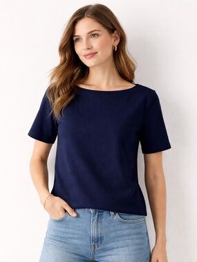 GAP Navy Blue Boatneck Zip Back Blouse Top Size xs